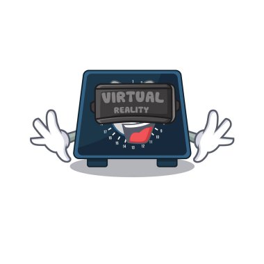 Modern Sanal Gerçeklik kulaklığı kullanan bir mutfak zamanlayıcısı karikatürü.