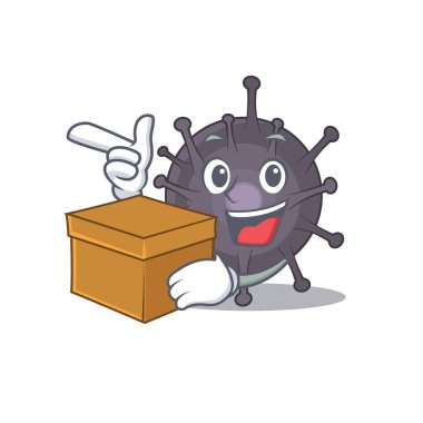 Gülümseyen bir salmonella çizgi film maskotu stili. Kutusu var. Vektör illüstrasyonu