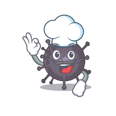 Salmonella şef çizgi film çizim stili simgesel şef şapkası takıyor. Vektör illüstrasyonu