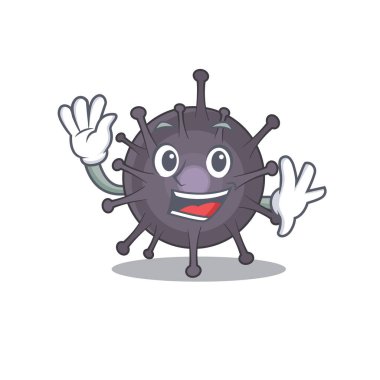 Gülümseyen ve el sallayan karizmatik bir salmonella maskot tasarımı. Vektör illüstrasyonu