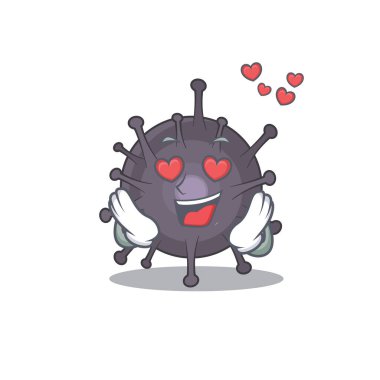 Tutkulu bir salmonella çizgi film maskotu konsepti aşık gözlere sahiptir. Vektör illüstrasyonu