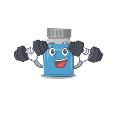 Egzersiz sırasında halterli kas şurubu maskotu tasarımı. Vektör illüstrasyonu