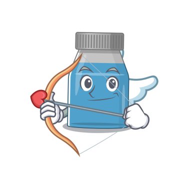 Oklu aşk tanrısı çizgi filmi gibi sevimli bir şurup ilacı. Vektör illüstrasyonu