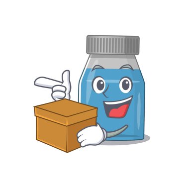 Gülümseyen şurup şurubu maskot stili bir kutunun içinde. Vektör illüstrasyonu