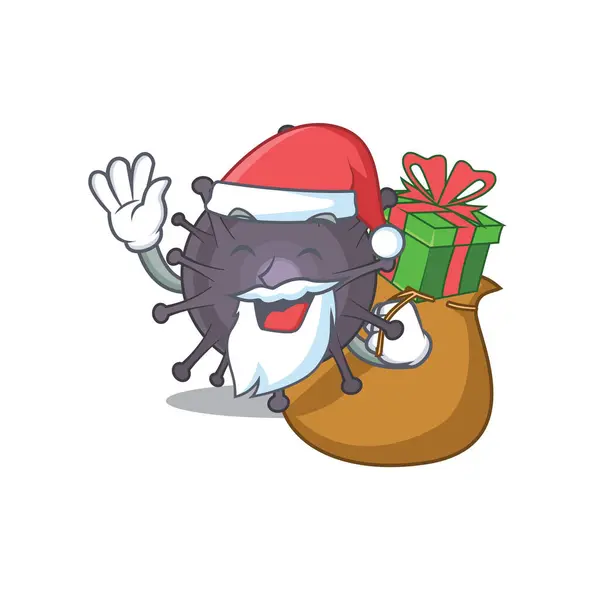 Cartoon Design Salmonella Santa Having Christmas Gift Vector Illustration — Stock Vector