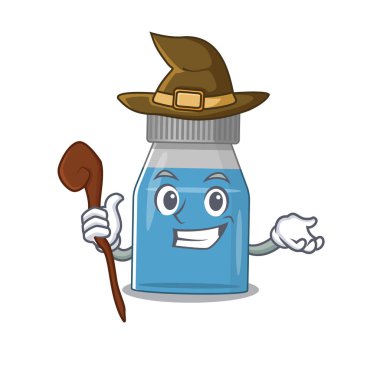 Sinsi cadı şurubu tıp çizgi film karakteri tasarımı. Vektör illüstrasyonu