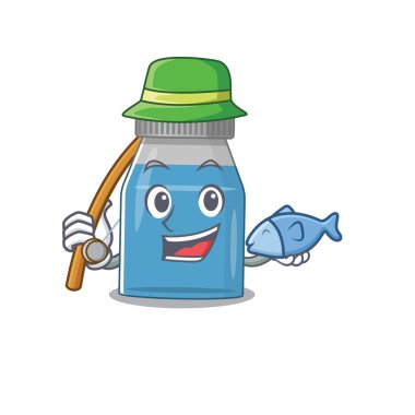 Çizgi film dizayn tarzı şurup tıbbı balığa gitmeye hazır. Vektör illüstrasyonu