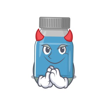 Cadılar Bayramı gecesinde şeytan çizgi film karakteri gibi giyinmiş şurup tıbbı. Vektör illüstrasyonu