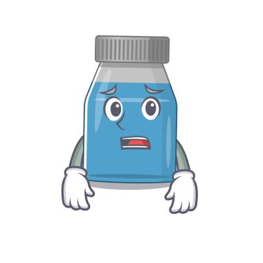 Çizgi film tasarım şurubu tıbbı endişeli yüzünü gösteriyor. Vektör illüstrasyonu