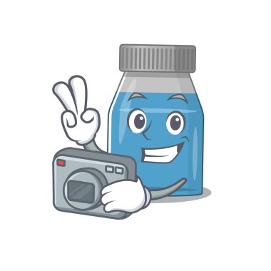 Kamerayla çalışan usta bir fotoğrafçı şurubu tıp çizgi film tasarımı konsepti. Vektör illüstrasyonu