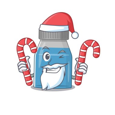 Noel Baba çizgi film karakteri gibi giyinmiş şerbet şurubu ve Noel şekeri. Vektör illüstrasyonu