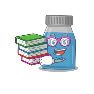 Tıp öğrencisi maskotu tasarımı evde çalışırken birçok kitap okudu. Vektör illüstrasyonu