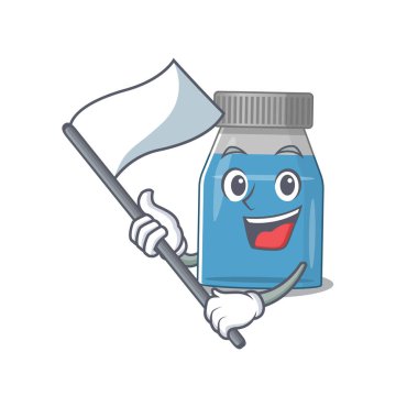 Beyaz bayrak taşıyan cesur bir şurup şurubu maskotu tasarımı. Vektör illüstrasyonu