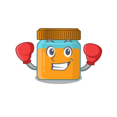 Sportif bir boks atleti olarak bal kavanozunun maskot tasarımı