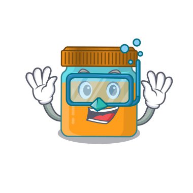 Bal kavanozu maskotu tasarımı dalış gözlükleriyle yüzer