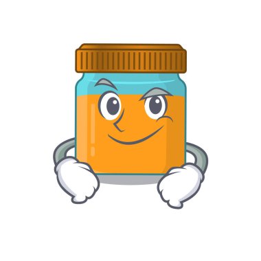 Bal kavanozunun kendine güveni olan sevimli, küstah bir karikatür tasarımı.