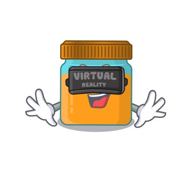 Modern Sanal Gerçeklik kulaklığı kullanan bal kavanozunun çizgi film görüntüsü.