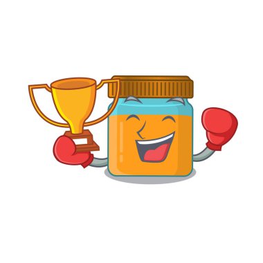 Bal kavanozu karikatür tasarım konseptini kazanan zarif bir boks şampiyonu.