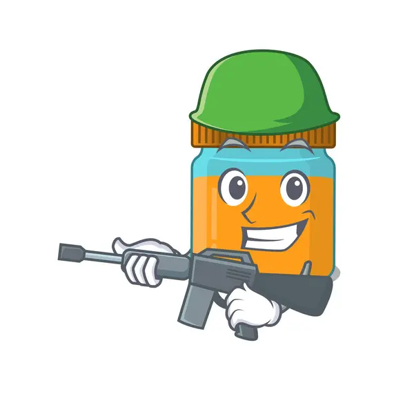 A cartoon picture of Army honey jar holding machine gun — Stock Vector