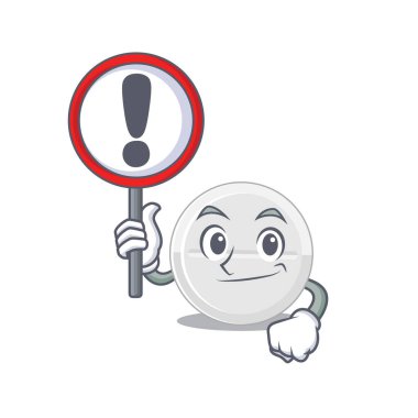 Ünlem levhası olan bir tablet ilacın karikatür ikonu. Vektör illüstrasyonu