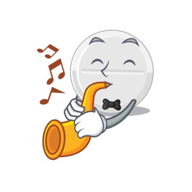 Sahnede trompet çalan bir çizgi film müzisyeni. Vektör illüstrasyonu