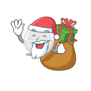 Noel Baba 'nın Noel hediyesi olan tablet ilaç tasarımı. Vektör illüstrasyonu