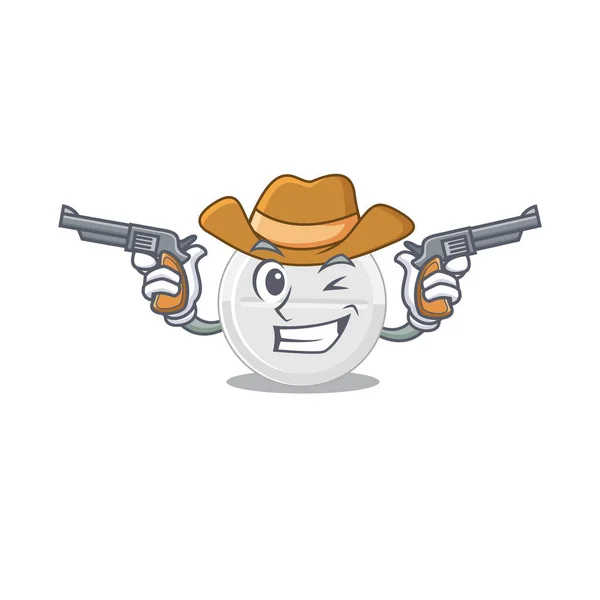 Cowboy Sábio Droga Tablet Desenho Desenhos Animados Com Armas Ilustração —  Vetores de Stock