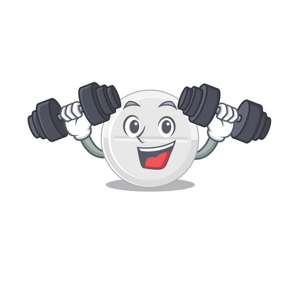 Muscular Tablet Drug Mascot Design Barbells Exercise Vector Illustration — Stock Vector