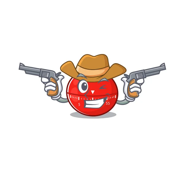 Wise Cowboy Tomato Kitchen Timer Cartoon Design Guns Vector Illustration — Stock Vector