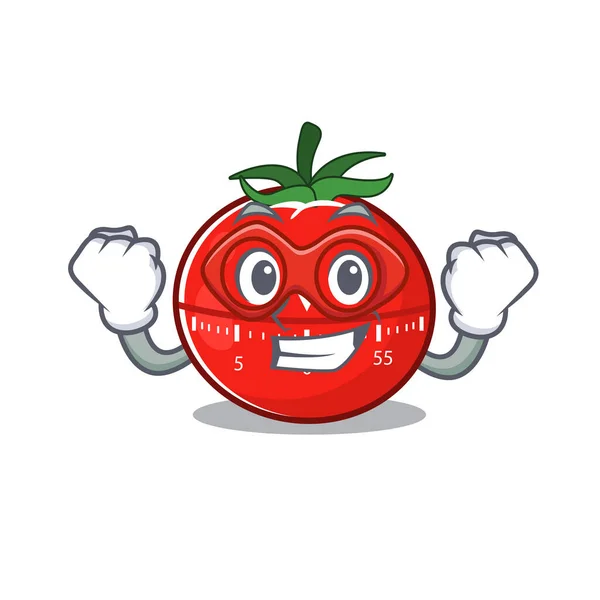 Seorang Maskot Kartun Pengatur Waktu Dapur Tomat Dalam Karakter Pahlawan - Stok Vektor