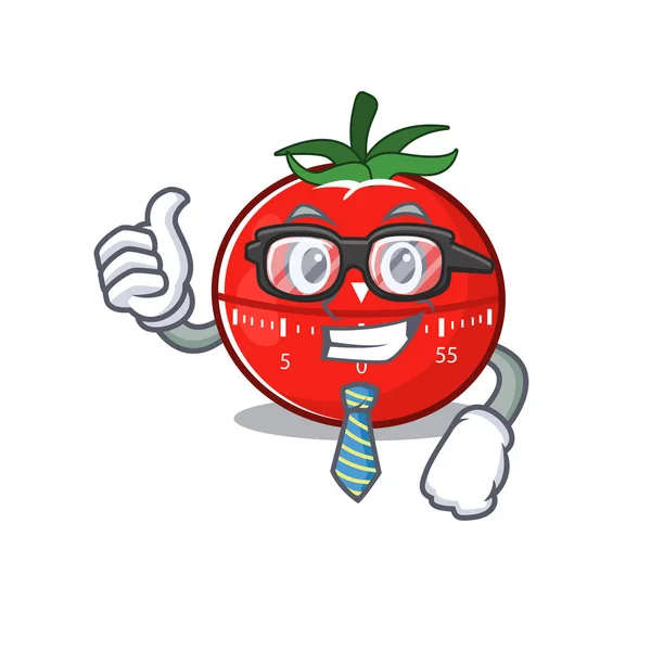 Desenho Animado Estilo Mascote Tomate Temporizador Cozinha Empresário Com Óculos —  Vetores de Stock