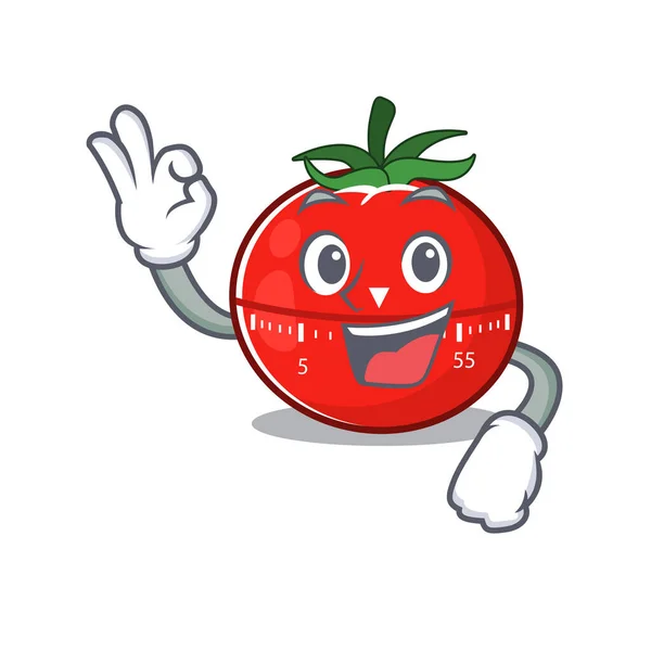 Tomate Küche Timer Cartoon Maskottchen Design Mit Okay Finger Posiert — Stockvektor