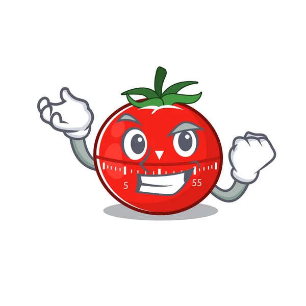 幸せな顔をしたトマトキッチンタイマーのカリカチュアデザインコンセプト ベクターイラスト — ストックベクタ