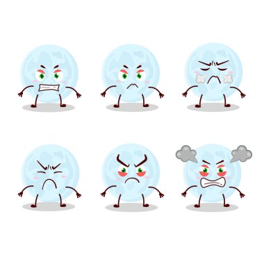 Değişik kızgın ifadeleri olan Mavi Ay çizgi film karakteri