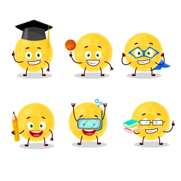 Schüler der gelben Mond-Cartoon-Figur mit verschiedenen Ausdrücken — Stockvektor