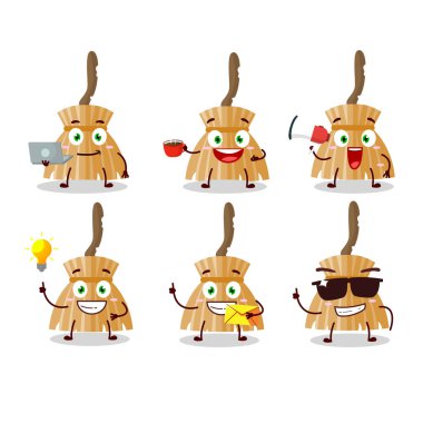 Çeşitli iş simgelerine sahip cadı süpürge çizgi film karakteri