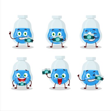 Mavi iksir çizgi film karakteri ile fotoğrafçılık mesleği simgesi