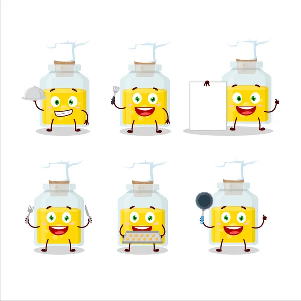 Caractère de bande dessinée de potion jaune avec divers émoticônes de chef — Image vectorielle