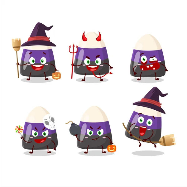 Émoticônes d'expression Halloween avec personnage de dessin animé de maïs bonbon bleu — Image vectorielle