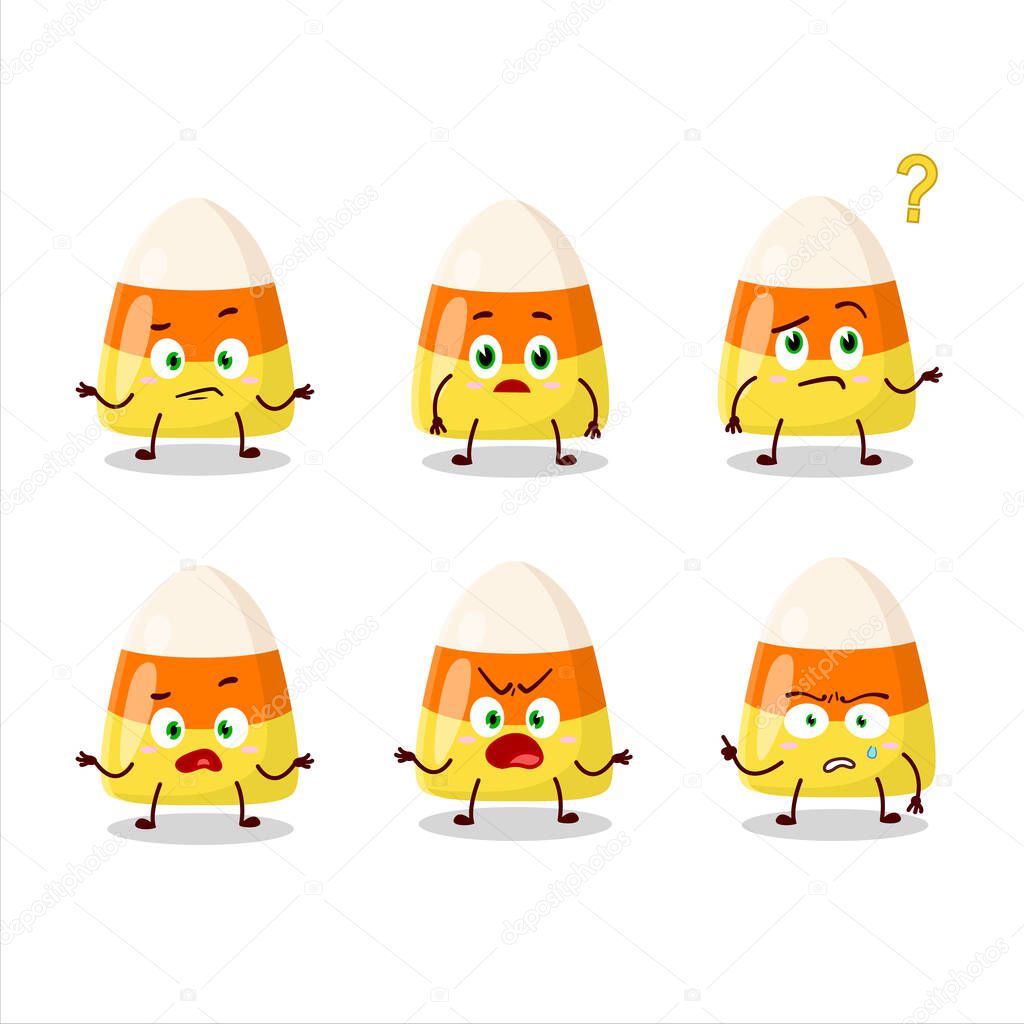 Cartoon character of candy corn with what expression