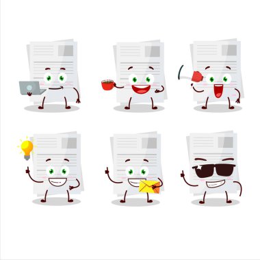 Çeşitli iş simgeleri içeren kompozisyon kağıdı çizgi film karakteri