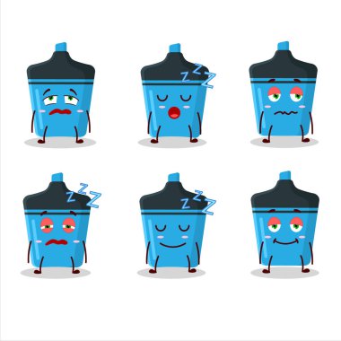 Uykulu ifadesi olan mavi fosforlu kalem karakteri