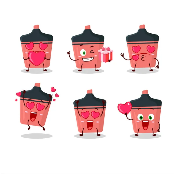 Rosa Textmarker Cartoon-Figur mit Liebe niedliches Emoticon — Stockvektor