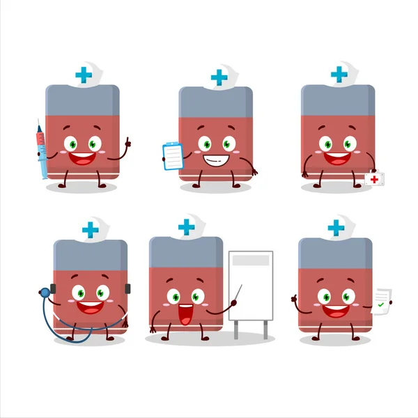 Läkaryrket emoticon med suddgummi tecknad karaktär — Stock vektor