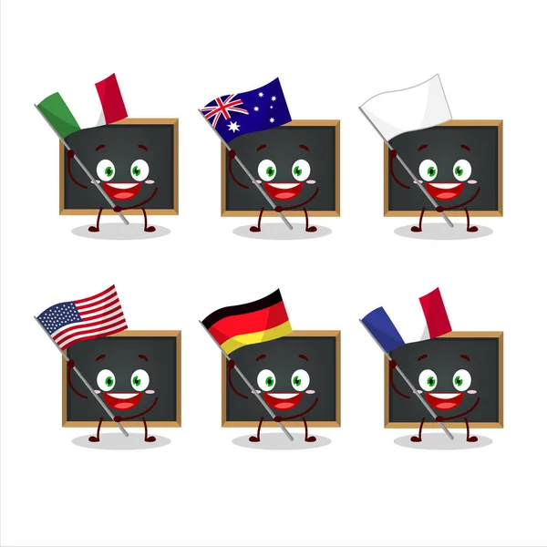 黑板卡通人物带着各国国旗 — 图库矢量图片
