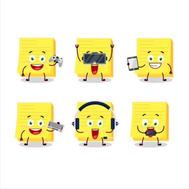 Yapışkan notlar sarı çizgi film karakteri çeşitli şirin ifadelerle oyunlar oynuyor.