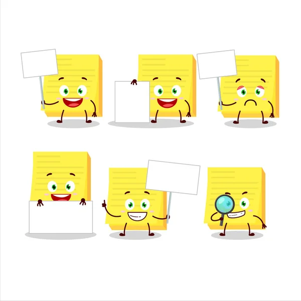 Sticky notes yellow cartoon character bring information board — Stock Vector