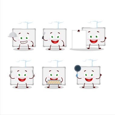 Çeşitli şef ifadeleri olan beyaz tahtanın çizgi film karakteri