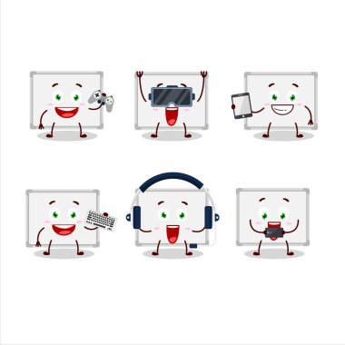 Beyaz tahta çizgi film karakteri çeşitli şirin ifadelerle oyunlar oynuyor.