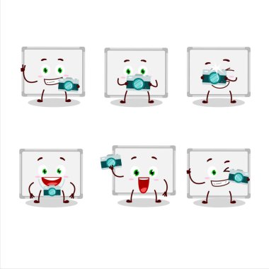 Beyaz tahta çizgi film karakteri ile fotoğrafçılık mesleği simgesi